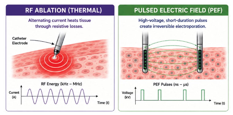 Comparison of RF thermal ablation and pulsed electric field (PEF) ablation techniques
